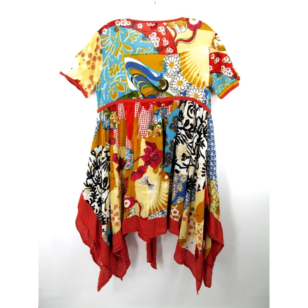 Tunic Top Boho Patchwork Women Large Multicolor Flowy Whimsical Cotton Hippie - Picture 3 of 10